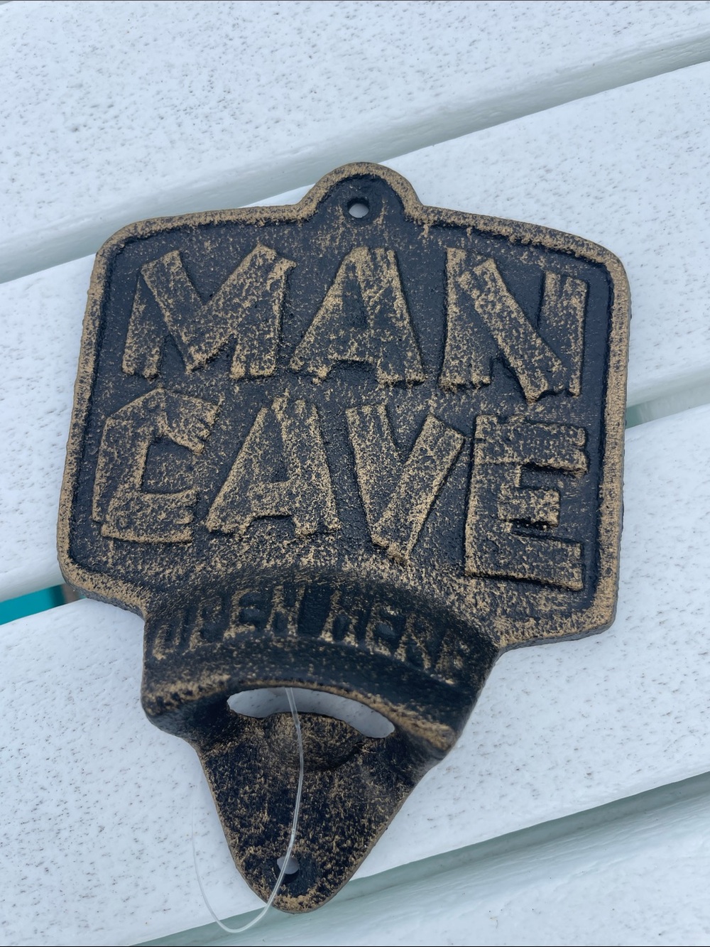 MAN CAVE Wall-Mount Bottle Opener - Distressed Black/Gold